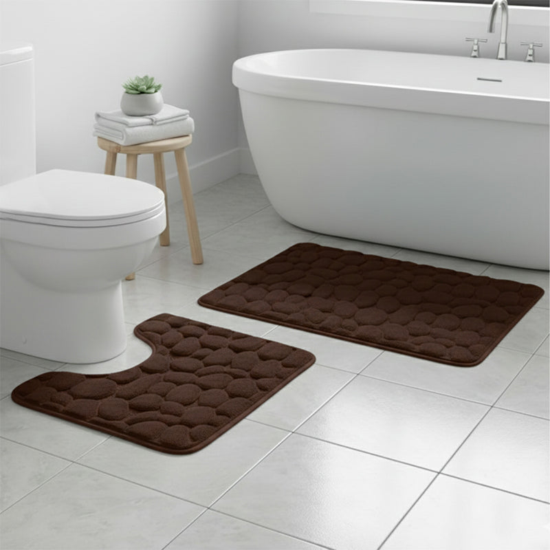 2 Piece Pebble Design Memory Foam Bath Mat Set Soft Absorbent Non-Slip Bathroom
