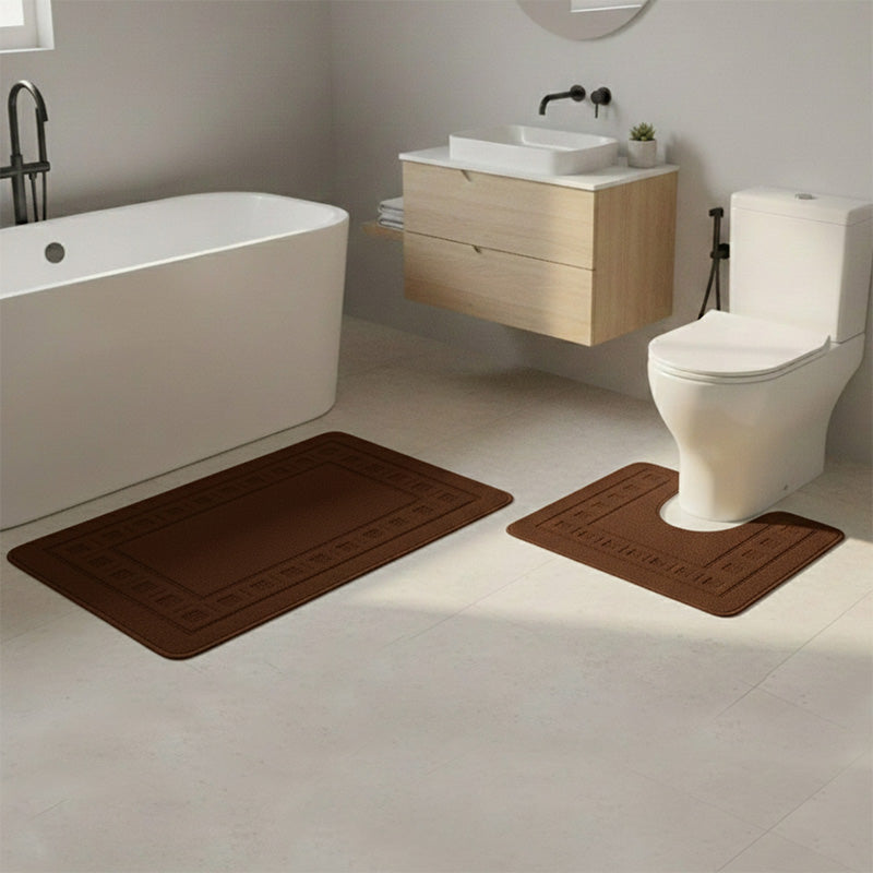 2 Piece Box Design Bath Mat Set Soft Absorbent Non-Slip Bathroom Mats