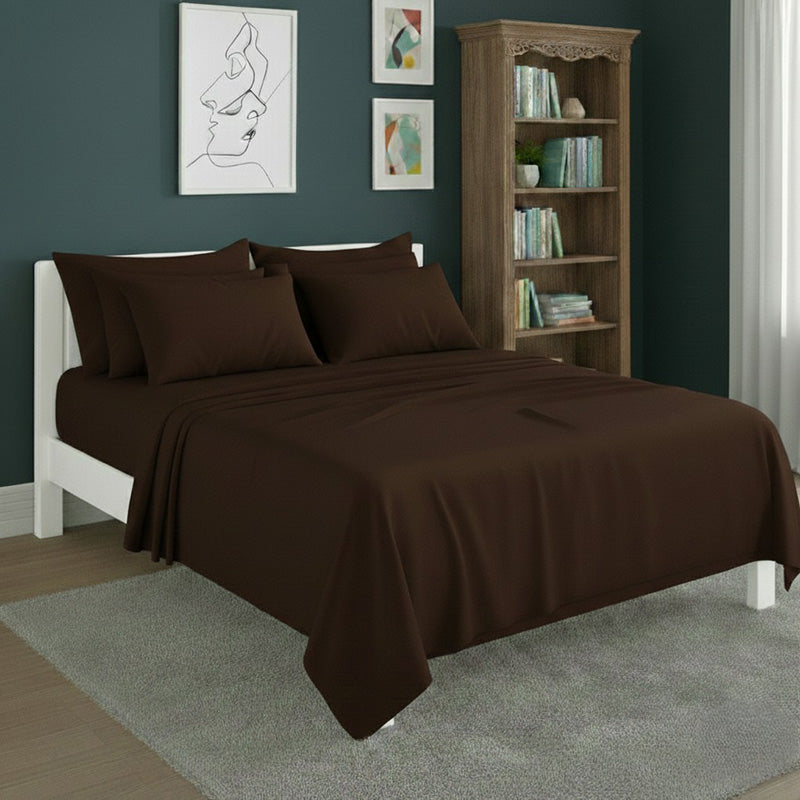 Plain Poly Cotton Easy Care Fitted Flat Sheet Matching Pillowcases Set