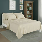 Plain Poly Cotton Easy Care Fitted Flat Sheet Matching Pillowcases Set