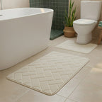 2 Piece Block Design Memory Foam Bath Mat Set Soft Absorbent Non-Slip Bathroom