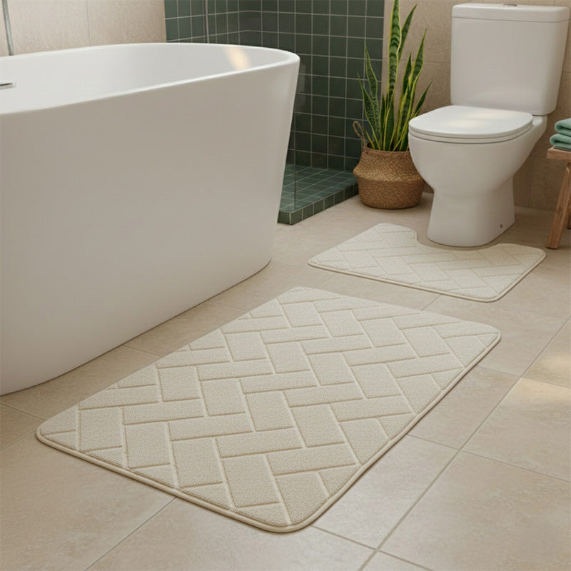 2 Piece Block Design Memory Foam Bath Mat Set Soft Absorbent Non-Slip Bathroom