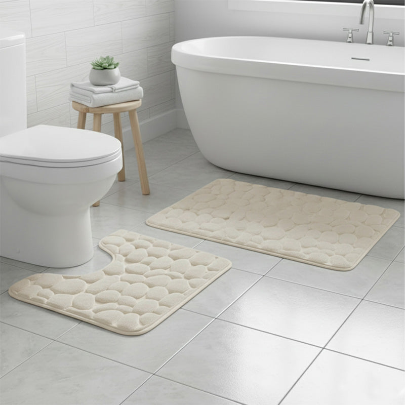 2 Piece Pebble Design Memory Foam Bath Mat Set Soft Absorbent Non-Slip Bathroom