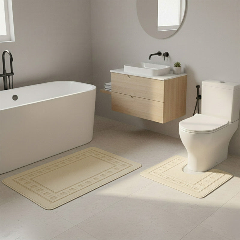 2 Piece Box Design Bath Mat Set Soft Absorbent Non-Slip Bathroom Mats