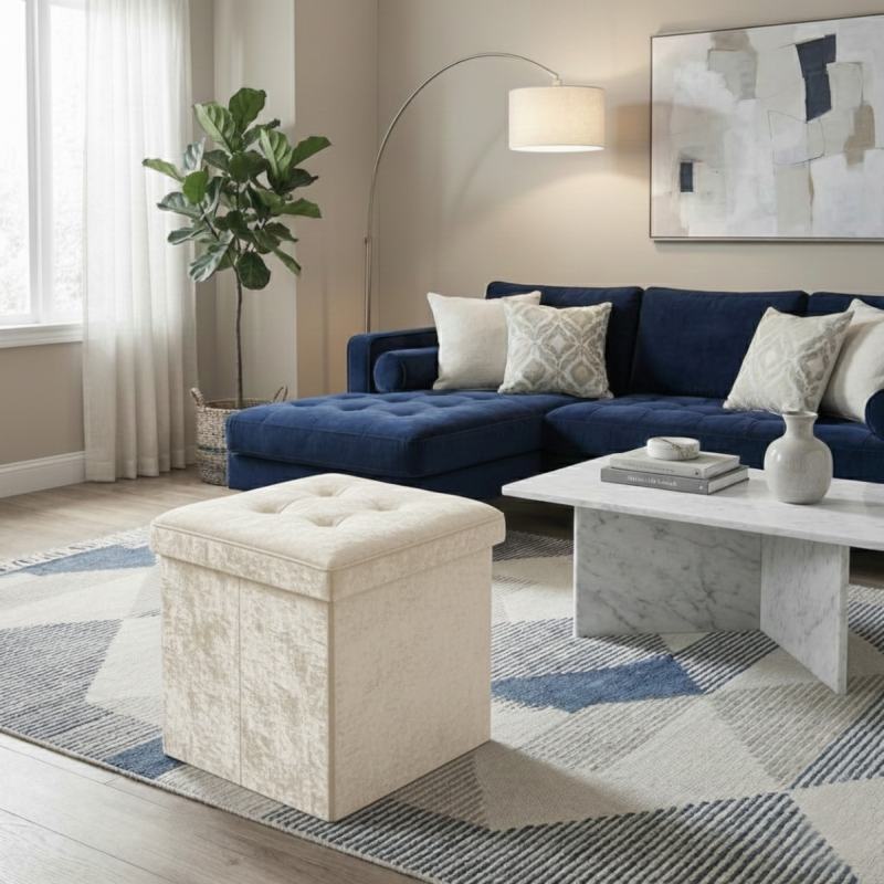 Crushed Velvet Square Storage Box with Lid Elegant Organizer for Any Room