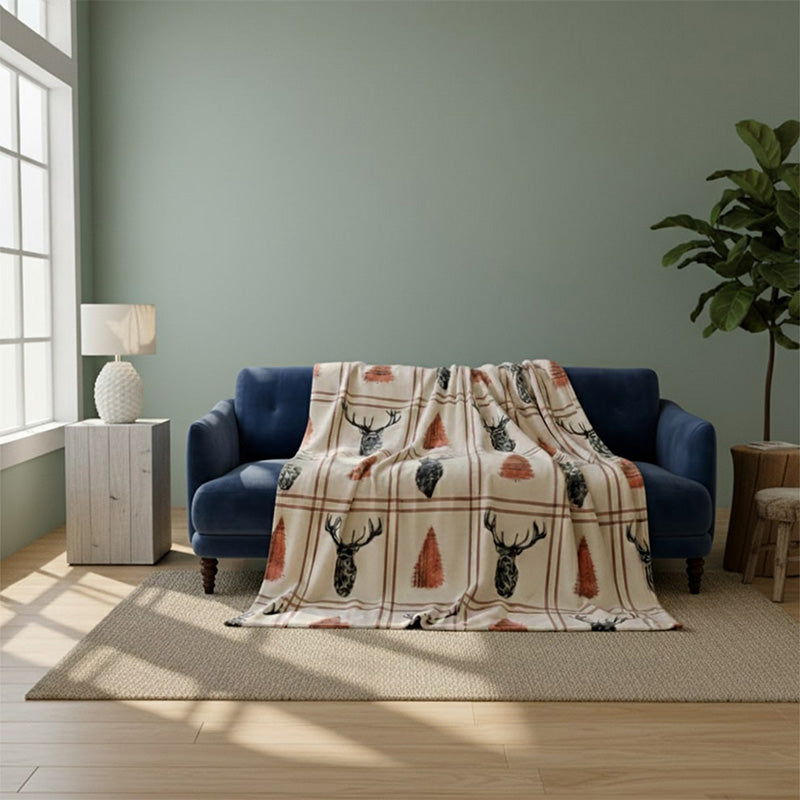 Stag Print Christmas Throw Blanket Cozy Festive Holiday Decor Gift