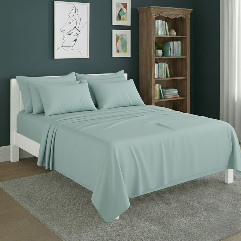 Plain Poly Cotton Easy Care Fitted Flat Sheet Matching Pillowcases Set