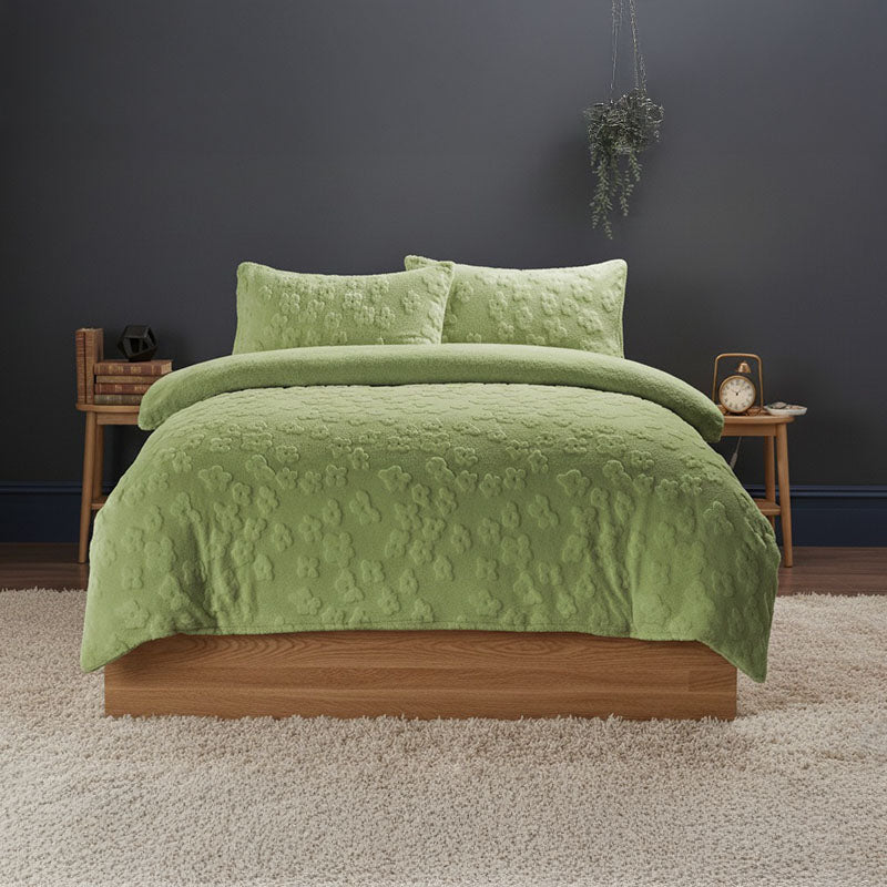 Ultra Soft Teddy Duvet Cover Set Daisy Embossed Cozy Fleece Bedding