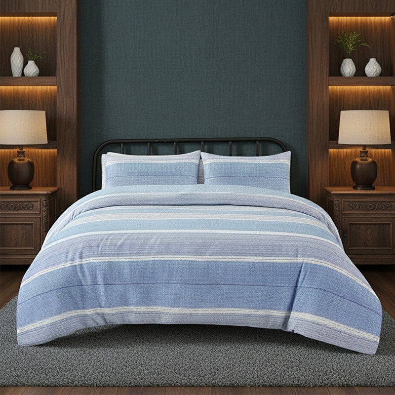 Duvet Cover And Pillowcase Set Black Stripe Monochrome Design Polycotton Bed Linen