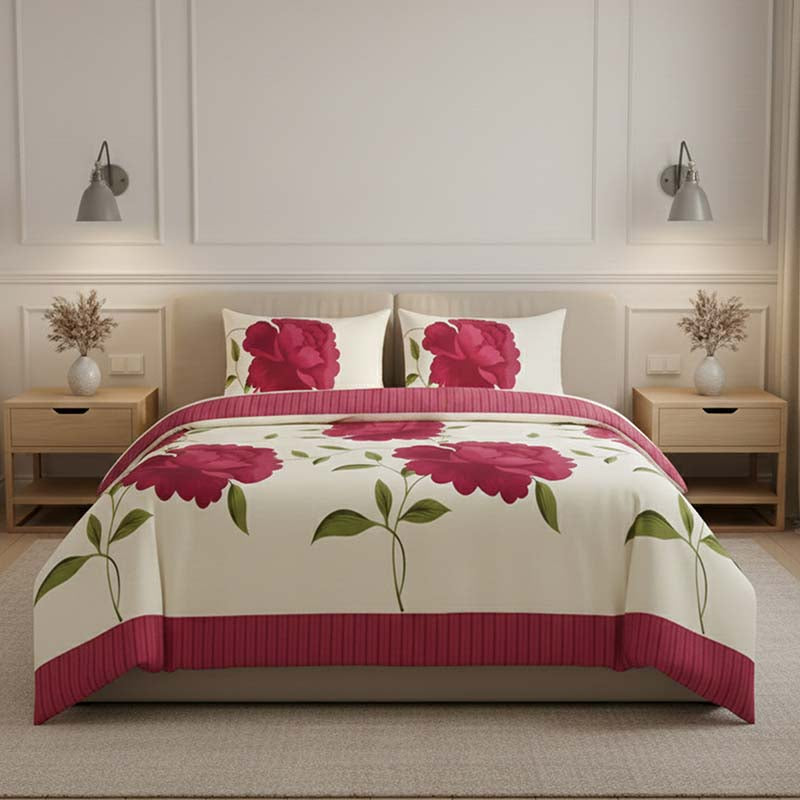Reversible Floral Duvet Set Elegant Flower Stripe Pattern Bedding for Home Decor