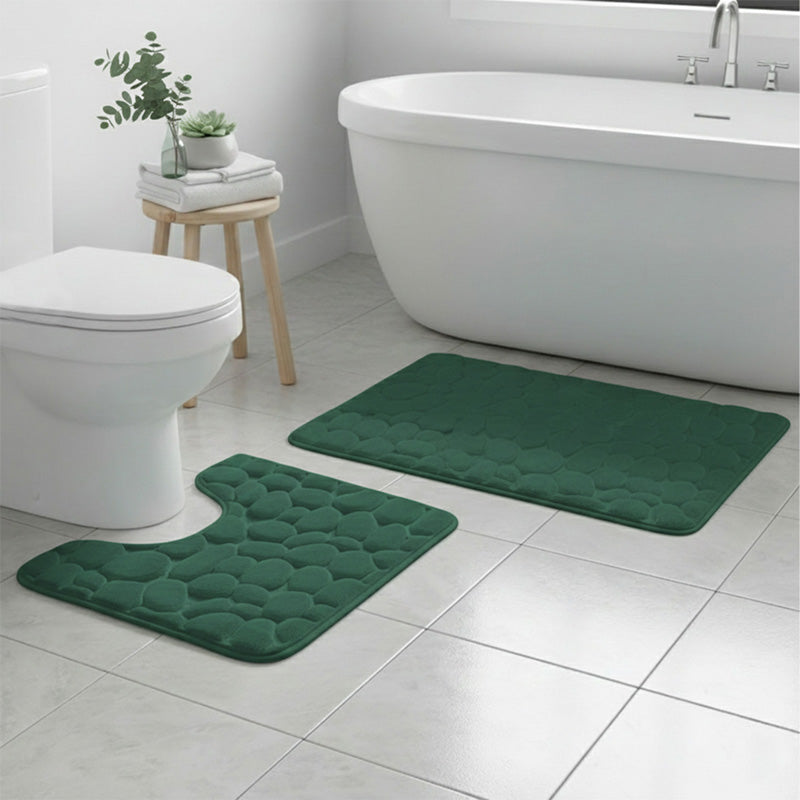 2 Piece Pebble Design Memory Foam Bath Mat Set Soft Absorbent Non-Slip Bathroom