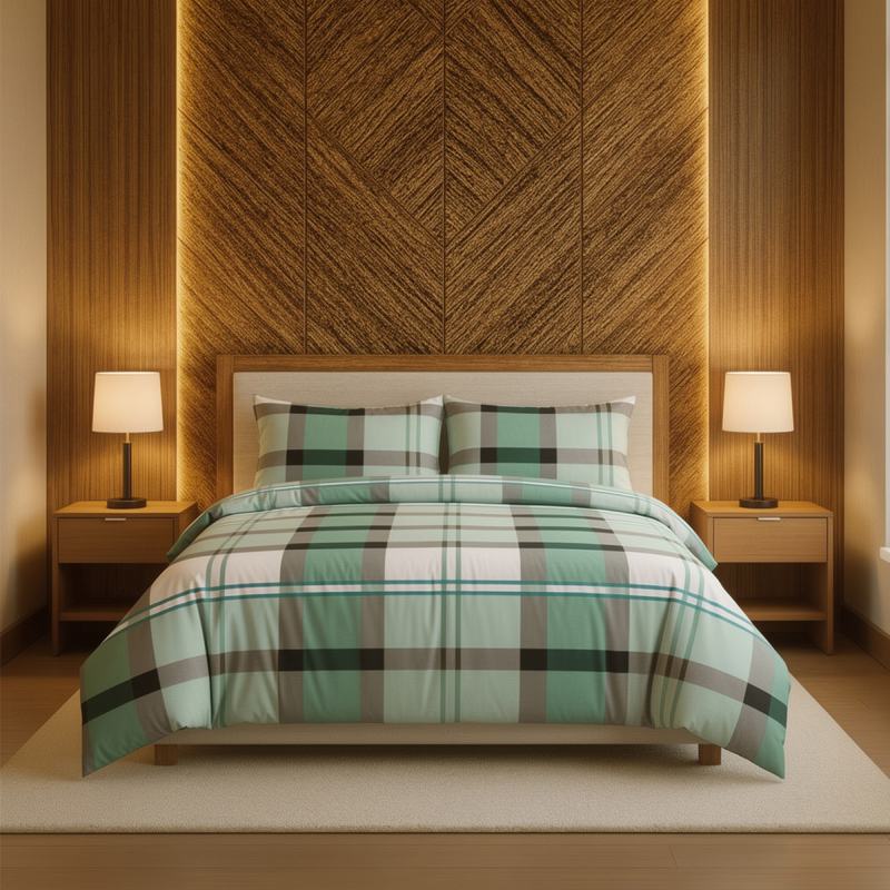 Duvet Cover And Pillowcase Set Green or Pink Tartan Check Design Polycotton Bed Linen