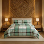 Duvet Cover And Pillowcase Set Green or Pink Tartan Check Design Polycotton Bed Linen