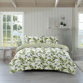 Duvet Cover And Pillowcase Set Reversible Leaf And Stripe Design Polycotton Bed Linen
