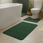 2 Piece Block Design Memory Foam Bath Mat Set Soft Absorbent Non-Slip Bathroom