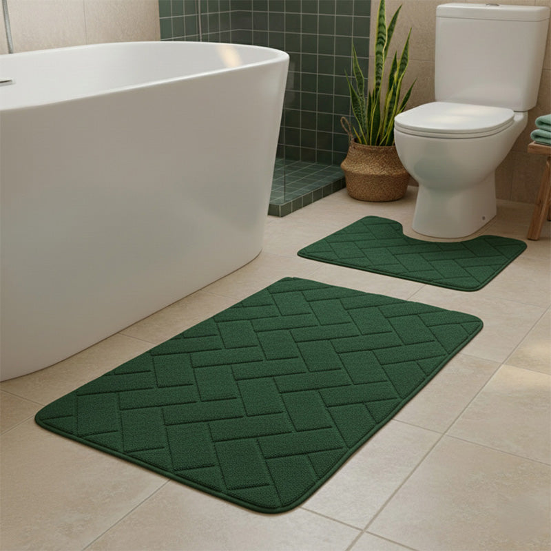 2 Piece Block Design Memory Foam Bath Mat Set Soft Absorbent Non-Slip Bathroom