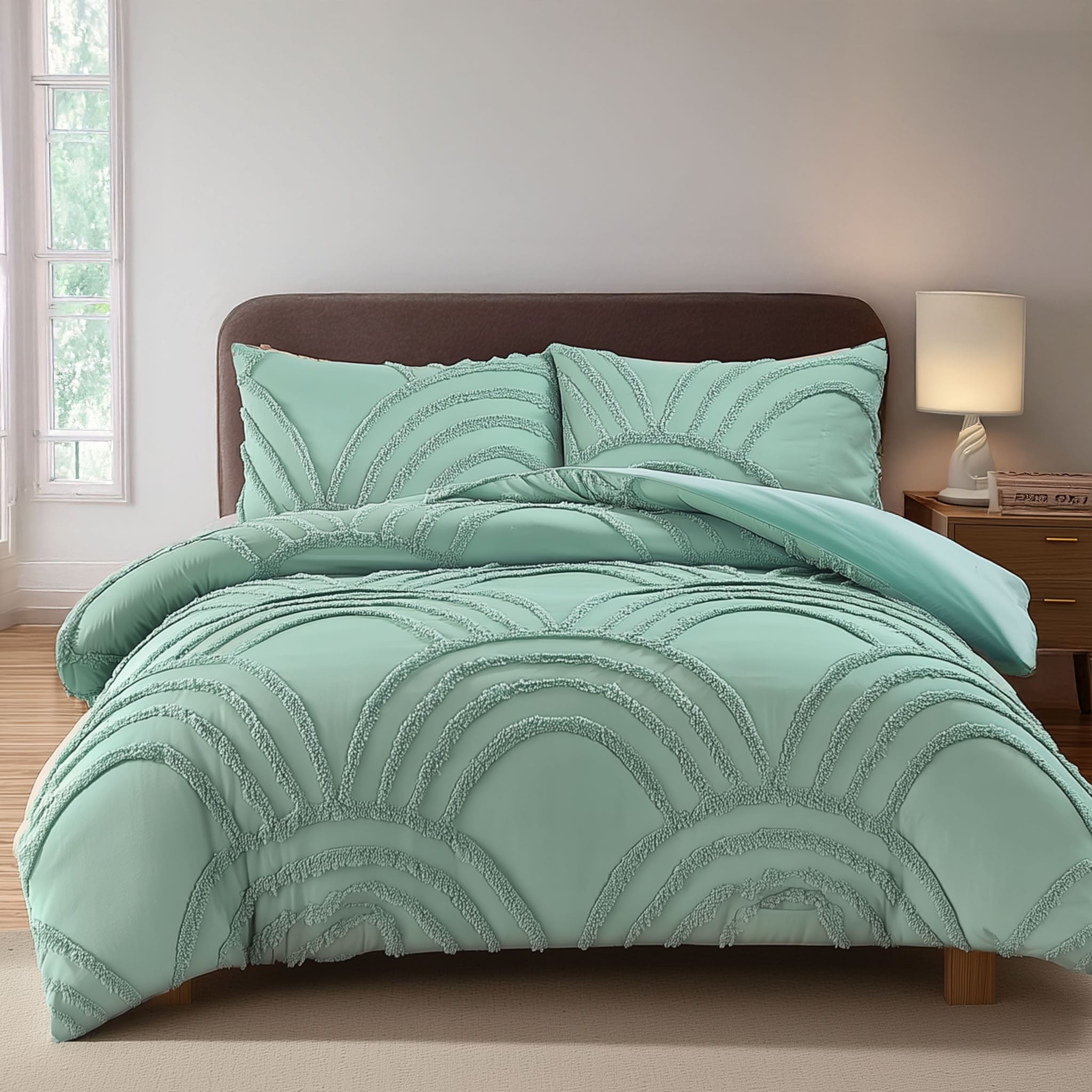 Duvet Cover And Pillowcase Set Silver White Or Green Tufted Luxury Design Polyester Bed Linen
