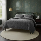 Ultra Soft Teddy Duvet Cover Set Leaves Embossed Cozy Fleece Bedding