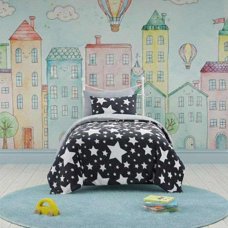 Stars Kids Teddy Duvet Cover Set Ultra Soft Bedding with Pillowcase