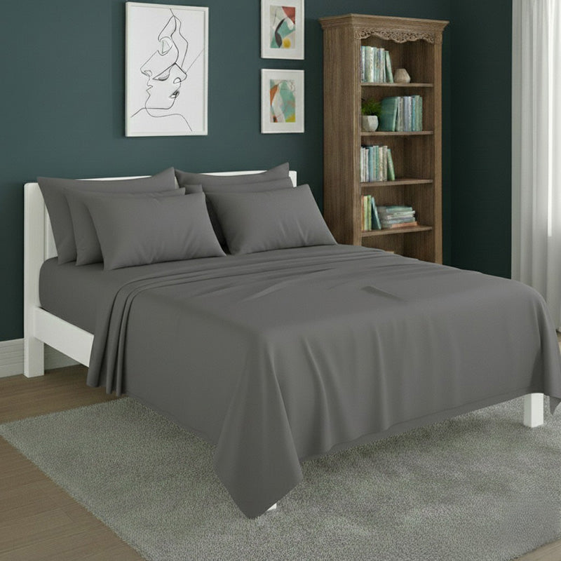 Plain Poly Cotton Easy Care Fitted Flat Sheet Matching Pillowcases Set