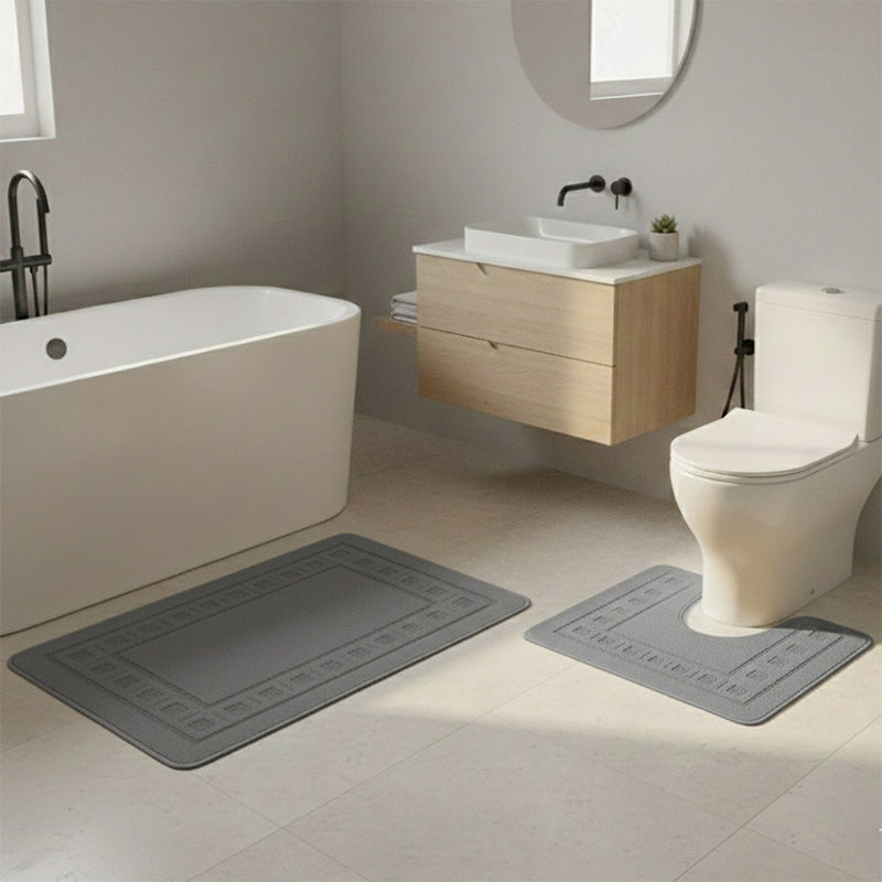 2 Piece Box Design Bath Mat Set Soft Absorbent Non-Slip Bathroom Mats