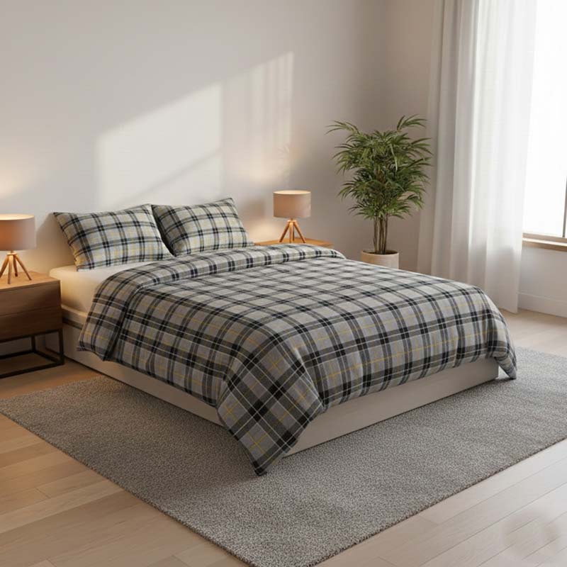 Thermal Flannelette Tartan Duvet Cover Set Warm Brushed Cotton Bedding