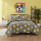 Emoji Print Duvet Cover Set Cool Playful Bedding with Pillowcases