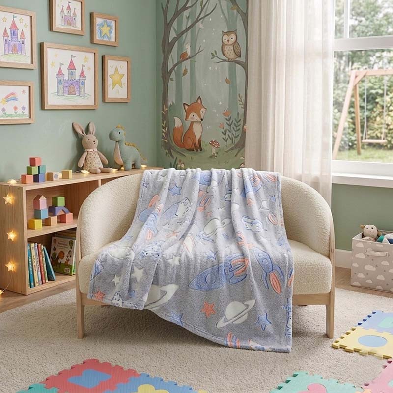 Glow in the Dark Outerspace Blanket Soft Galaxy Night Sky Throw for Kids