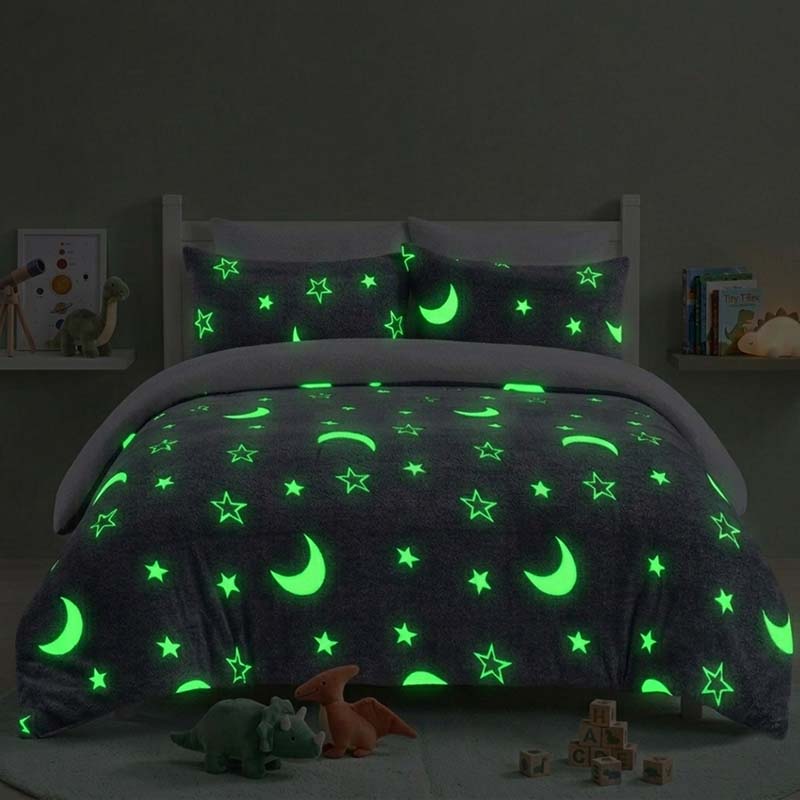 Glow in the Dark Teddy Moon And Stars Design Bedding Cute Kids Duvet Set