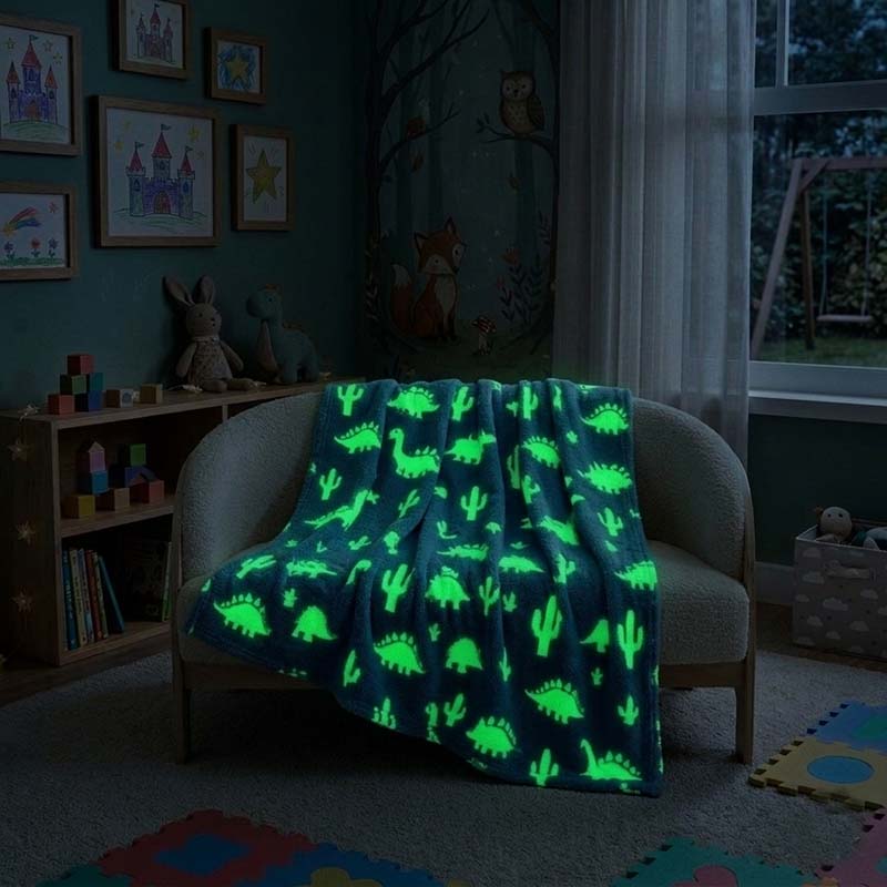 Glow in the Dark Dinosaur Blanket Kids Dinosaur Soft Fleece Throw