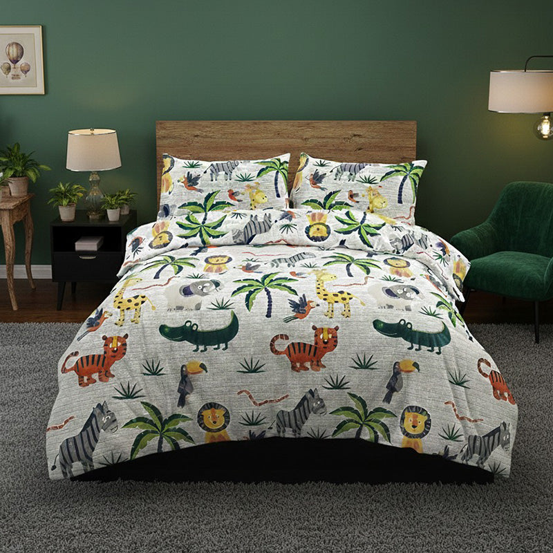 Kids Jungle Animal Theme Duvet Cover Set Cute Colorful And Soft Bedding