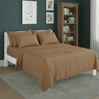 Plain Poly Cotton Easy Care Fitted Flat Sheet Matching Pillowcases Set