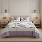 Reversible Floral Duvet Set Elegant Flower Stripe Pattern Bedding for Home Decor
