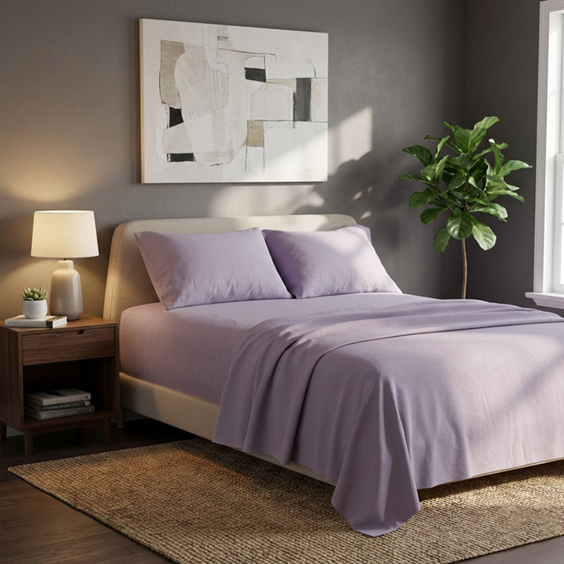 Soft Plain Brushed Cotton Fitted Flat Sheet Matching Pillowcases Set