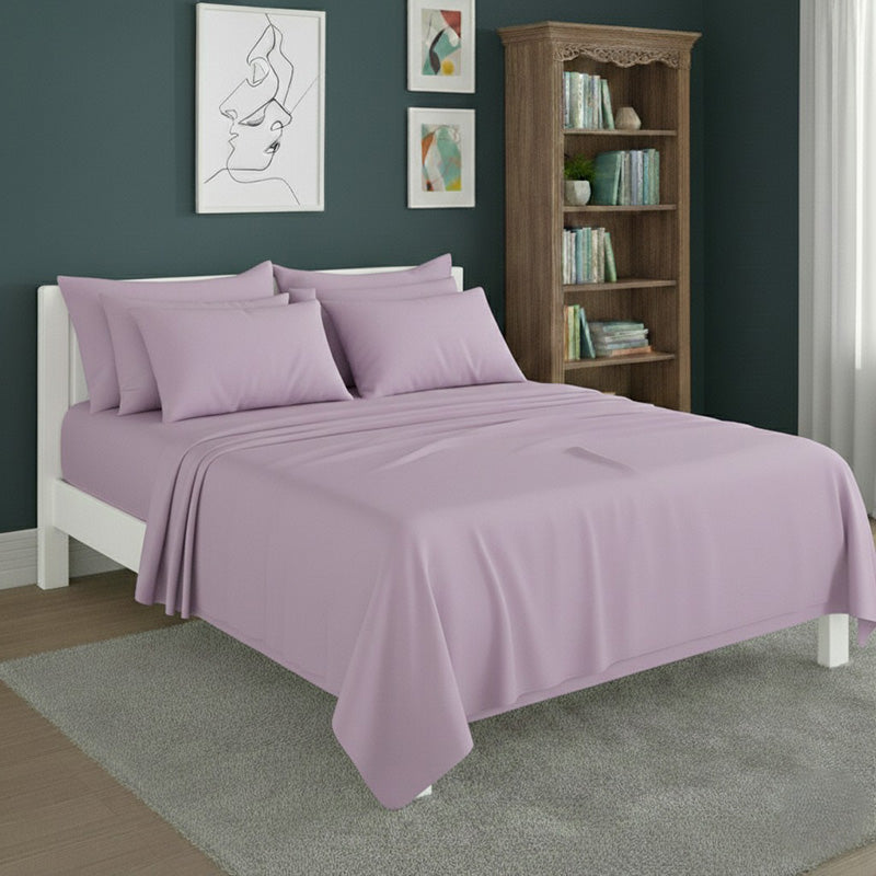 Plain Poly Cotton Easy Care Fitted Flat Sheet Matching Pillowcases Set
