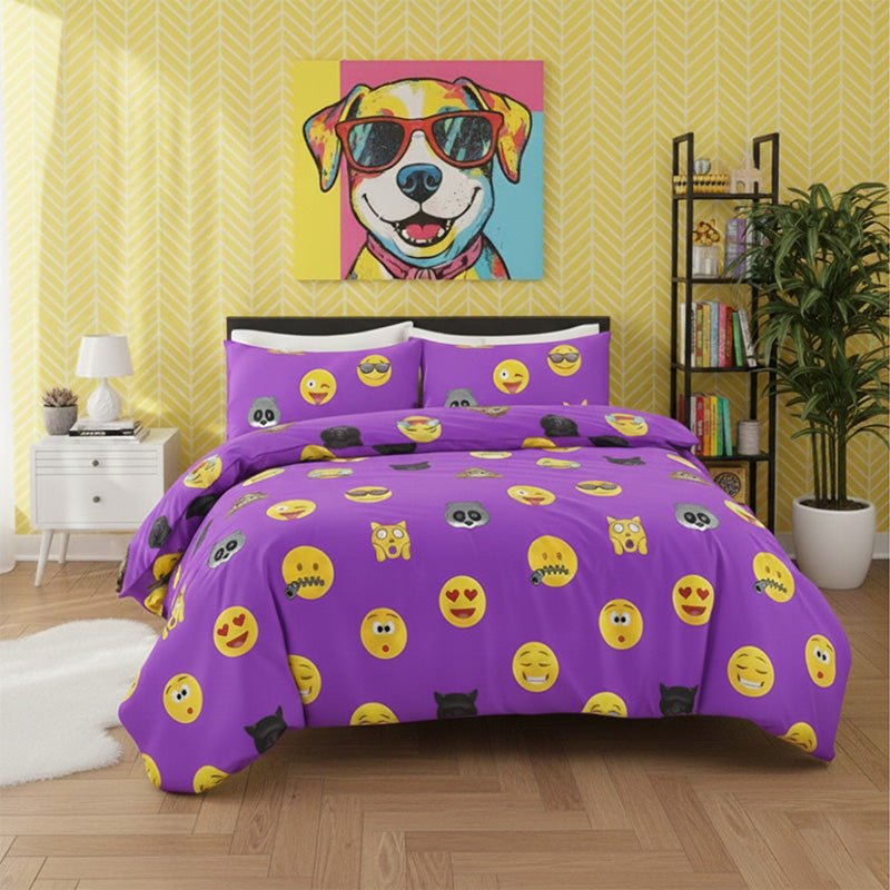 Emoji Print Duvet Cover Set Cool Playful Bedding with Pillowcases
