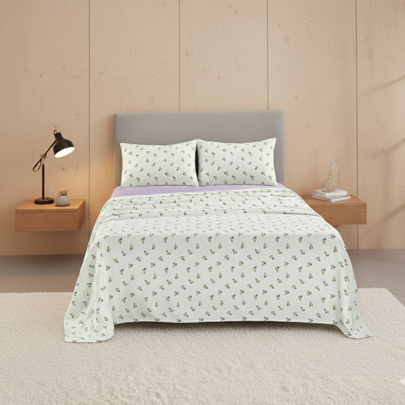 Soft Flower Print Brushed Cotton Fitted Flat Sheet And Matching Pillowcases