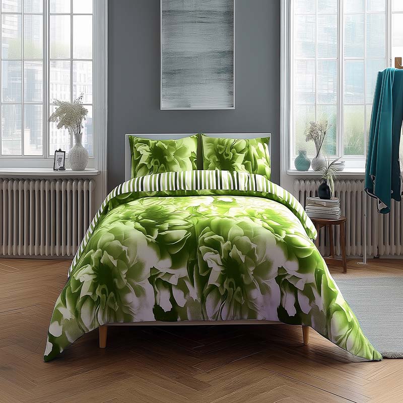 Duvet Cover And Pillowcase Set Reversible Rose And Stripe Design Polycotton Bed Linen