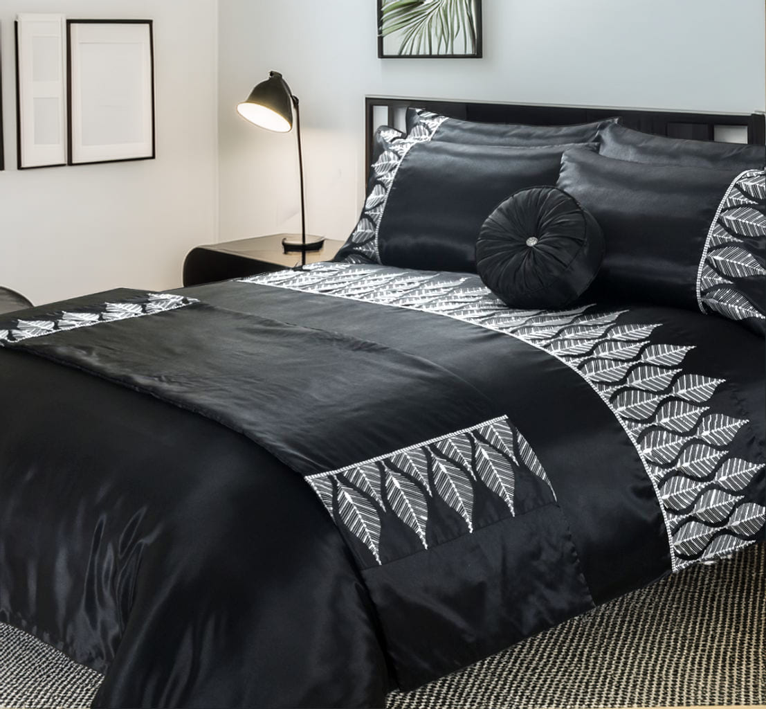 Duvet Cover And Pillowcase Set Black And Silver Sequence Luxury Design Polyester Bed Linen