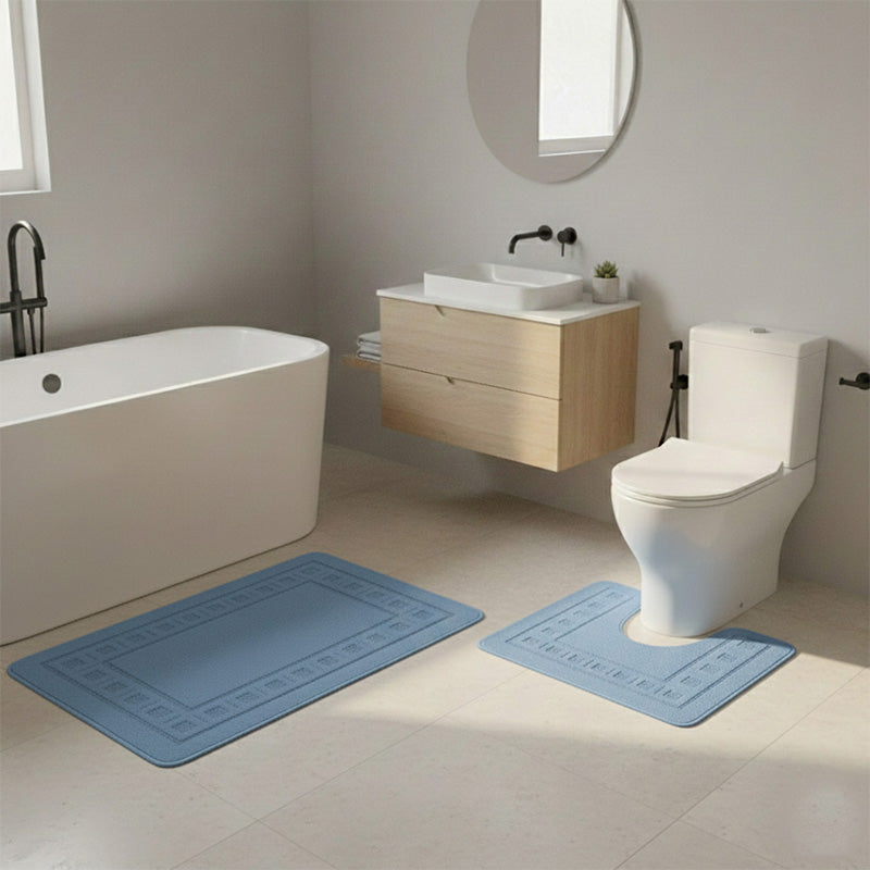 2 Piece Box Design Bath Mat Set Soft Absorbent Non-Slip Bathroom Mats