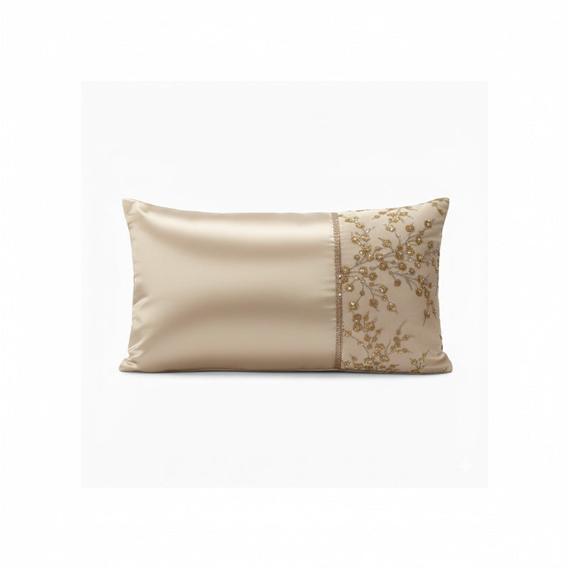 Luxury Embellished Oblong Cushion with Satin Finish Decorative Accent Pillow for Sofa And Bed