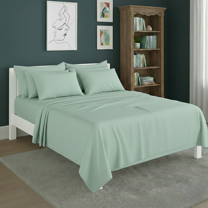 Plain Poly Cotton Easy Care Fitted Flat Sheet Matching Pillowcases Set
