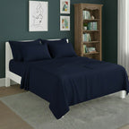 Plain Poly Cotton Easy Care Fitted Flat Sheet Matching Pillowcases Set