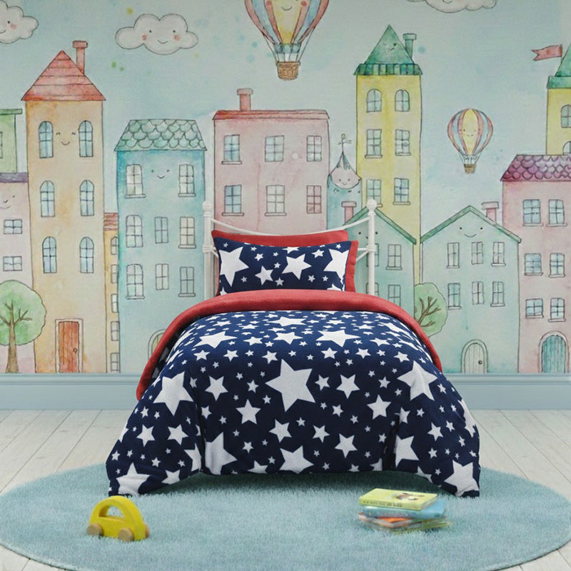 Stars Kids Teddy Duvet Cover Set Ultra Soft Bedding with Pillowcase
