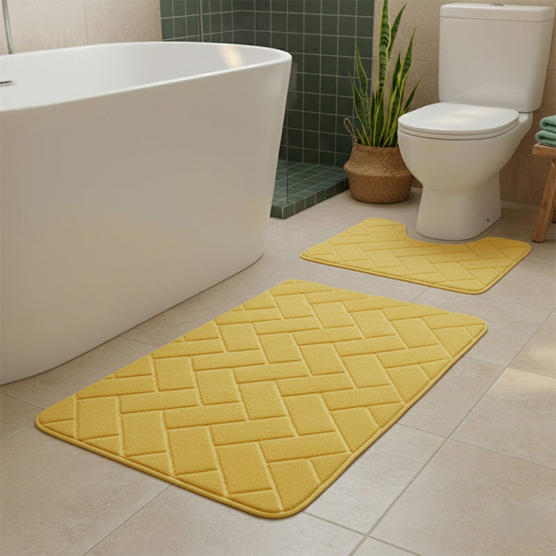 2 Piece Block Design Memory Foam Bath Mat Set Soft Absorbent Non-Slip Bathroom
