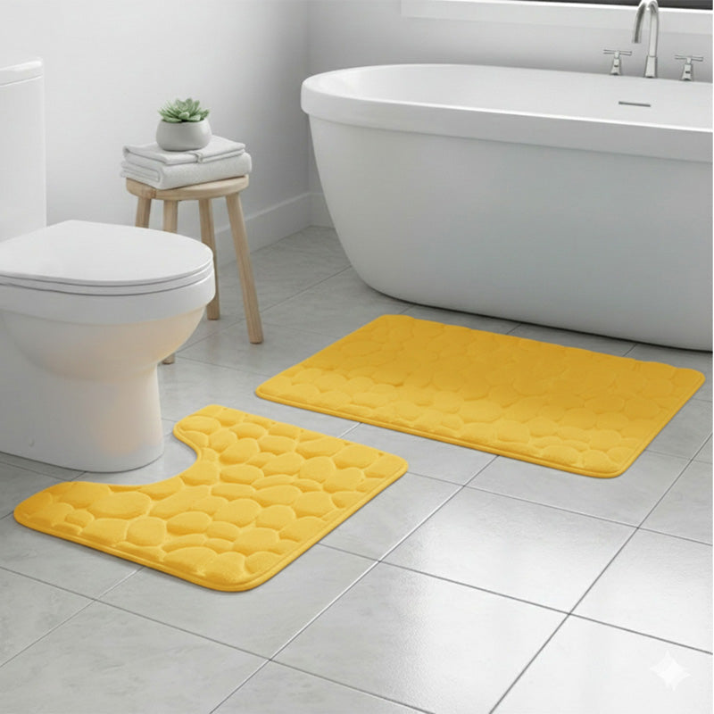 2 Piece Pebble Design Memory Foam Bath Mat Set Soft Absorbent Non-Slip Bathroom