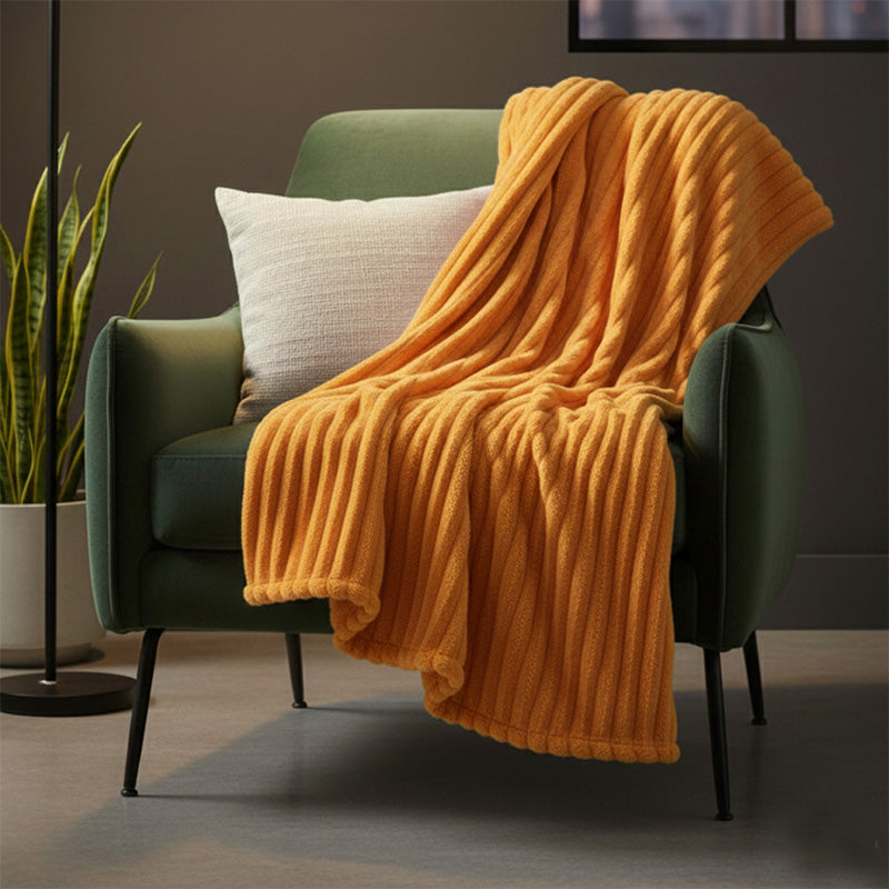 Chunky Ribbed Mink Throw Ultra Soft Warm Elegant Blanket for Sofa Or Bed