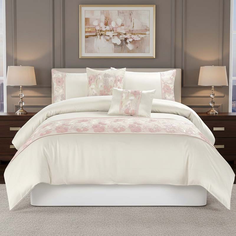 Embroidered Floral Duvet Cover Set Luxury Bedding Matching Pillowcases