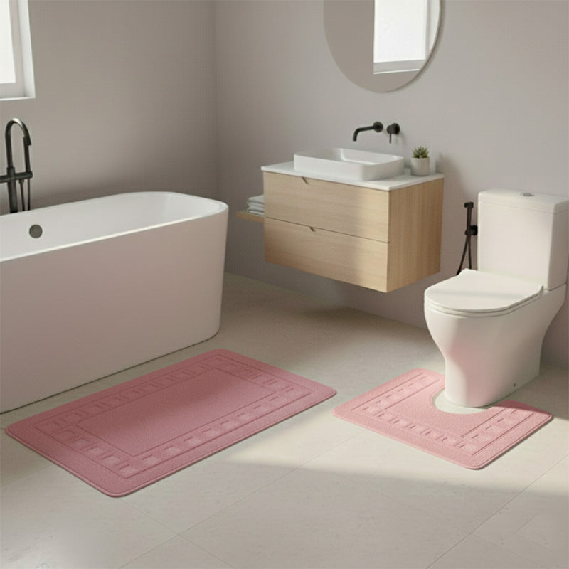 2 Piece Box Design Bath Mat Set Soft Absorbent Non-Slip Bathroom Mats