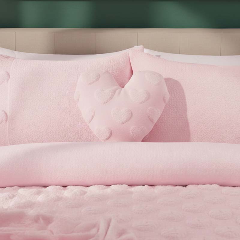 Heart Shaped Teddy Fleece Cushion Ultra Soft Plush Decorative Pillow